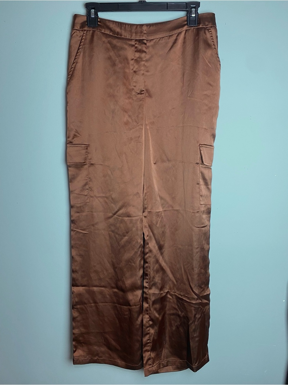 Bailey 44 Copper Brown Wide-Leg Satin Cargo Pants